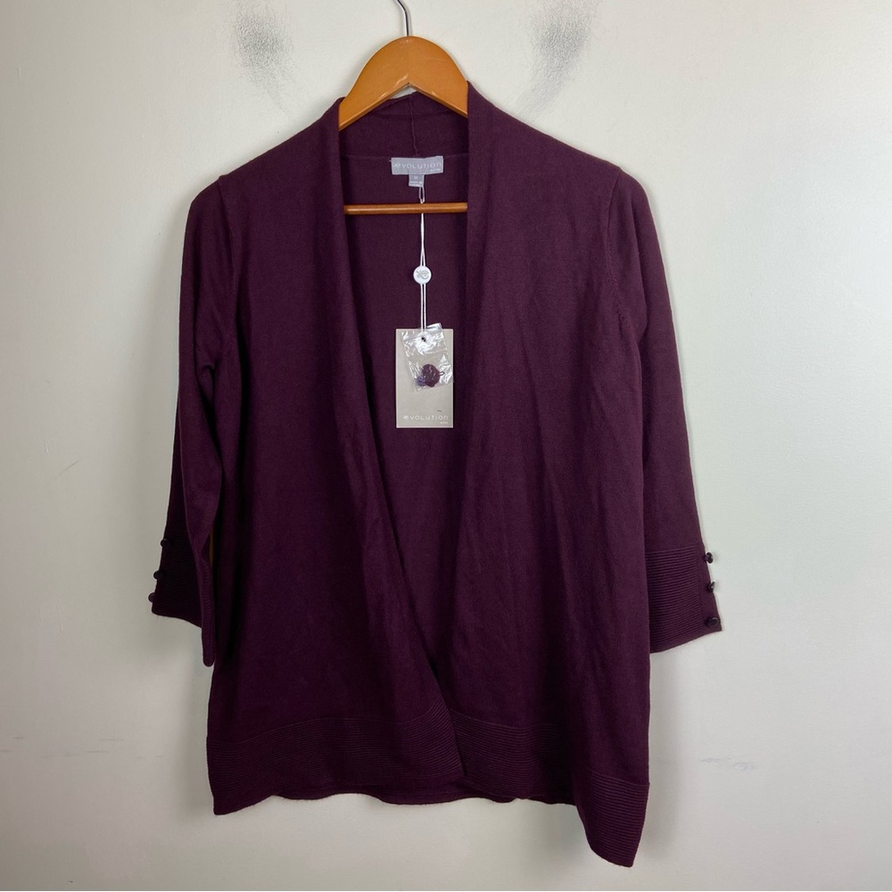 Evolution By Cyrus Myna Button Sleeve Cardigan Burgundy‎ Merlot Wine Size M NWT